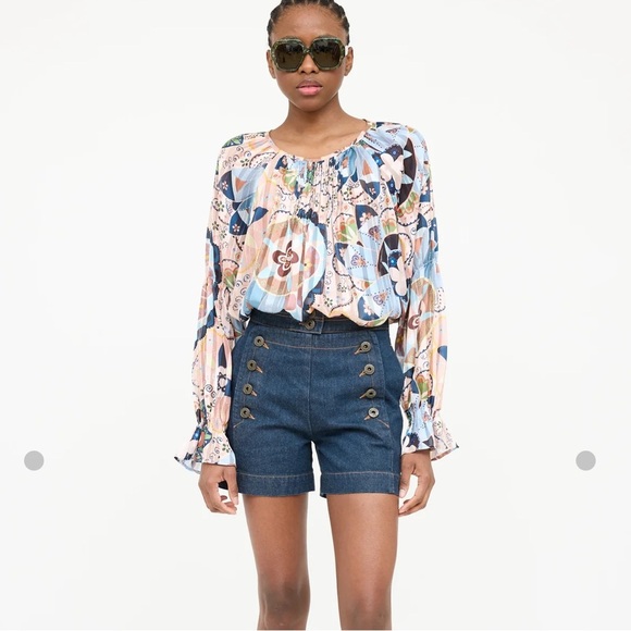 See By Chloe Printed Pleated Bell Sleeve Top - Picture 2 of 9